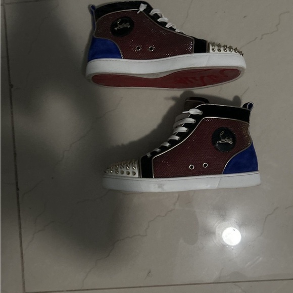 Christian Louboutin Red and Blue High-Top Sneakers